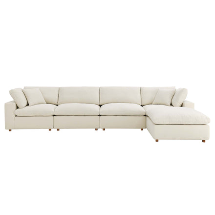 Commix 5 Piece Down Filled Overstuffed Sectional Sofa Set in Light Beige