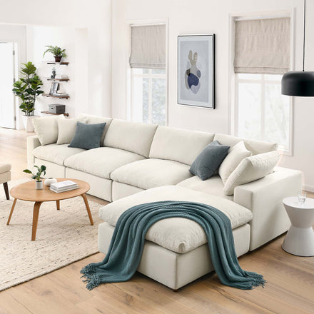 Commix 5 Piece Down Filled Overstuffed Sectional Sofa Set in Light Beige