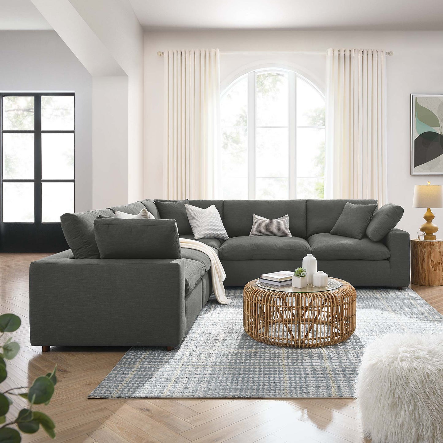 Commix 5 Piece Down Filled Overstuffed Sectional Sofa by Furniture for America