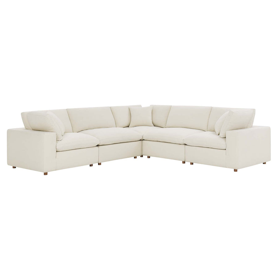 Linden 5 Piece Down Filled Overstuffed Sectional Sofa in Light Beige