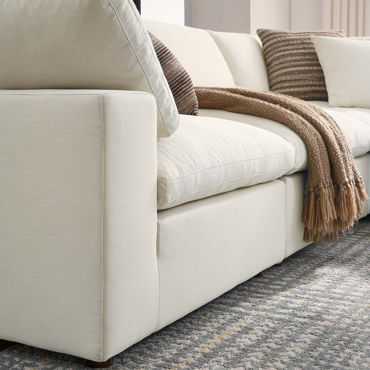 Linden 5 Piece Down Filled Overstuffed Sectional Sofa in Light Beige