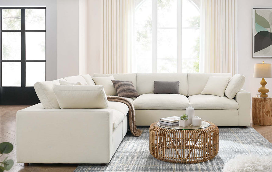 Linden 5 Piece Down Filled Overstuffed Sectional Sofa in Light Beige