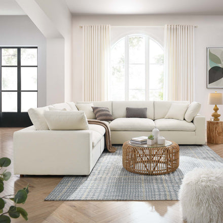 Commix 5 Piece Down Filled Overstuffed Sectional Sofa in Light Beige