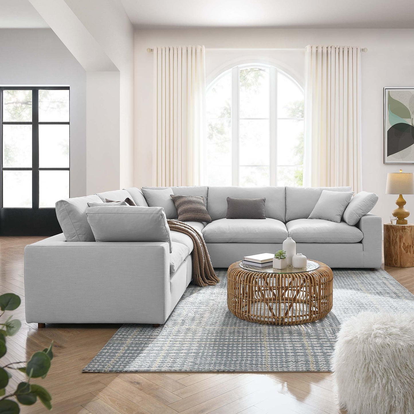 Commix 5 Piece Down Filled Overstuffed Sectional Sofa by Furniture for America