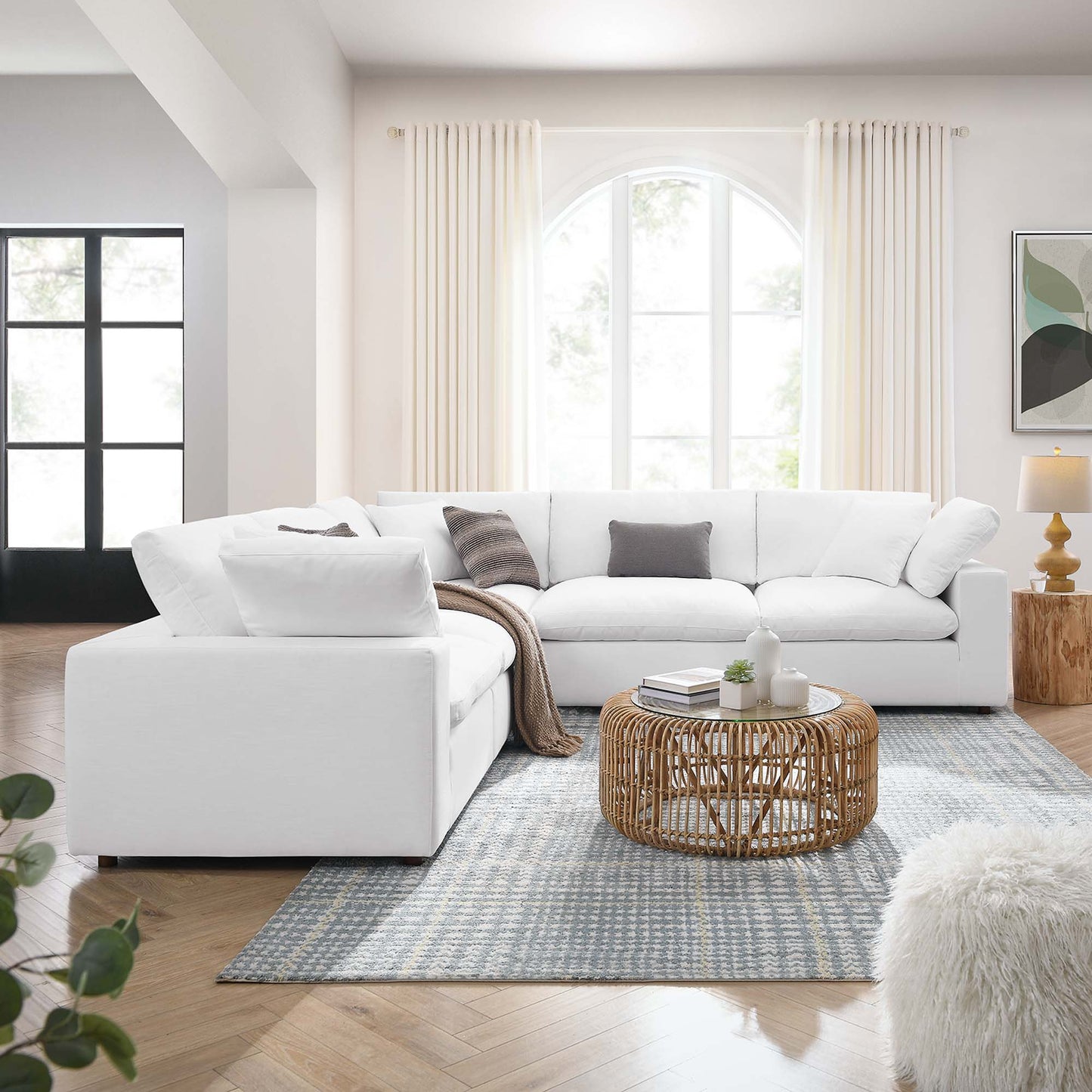 Commix 5 Piece Down Filled Overstuffed Sectional Sofa by Furniture for America