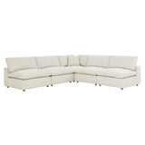 Linden 5-Piece Down Filled Overstuffed Armless Sectional Sofa in Light Beige