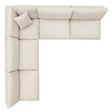 Linden 5-Piece Down Filled Overstuffed Armless Sectional Sofa in Light Beige