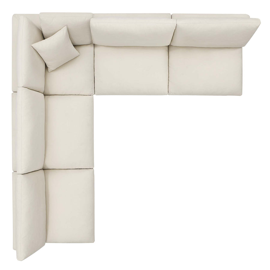 Linden 5-Piece Down Filled Overstuffed Armless Sectional Sofa in Light Beige