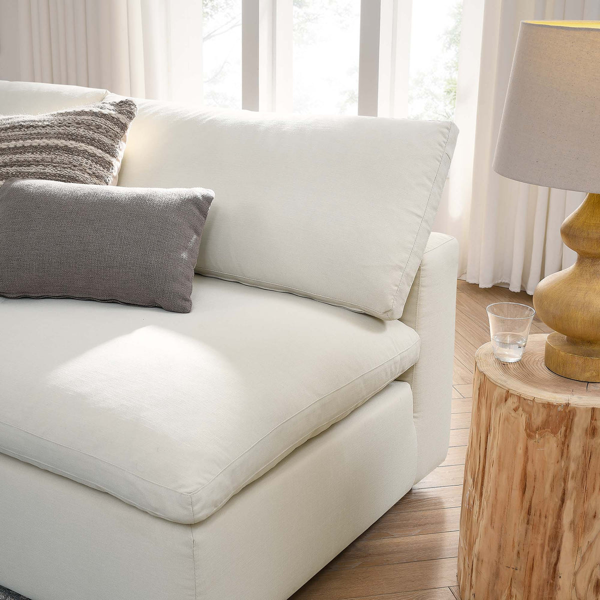 Linden 5-Piece Down Filled Overstuffed Armless Sectional Sofa in Light Beige