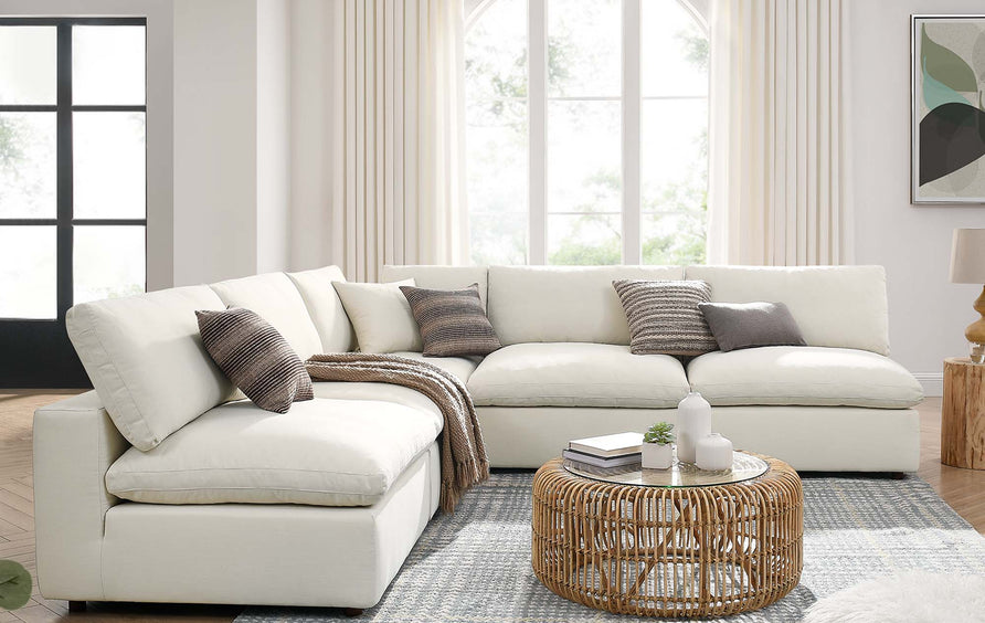 Linden 5-Piece Down Filled Overstuffed Armless Sectional Sofa in Light Beige