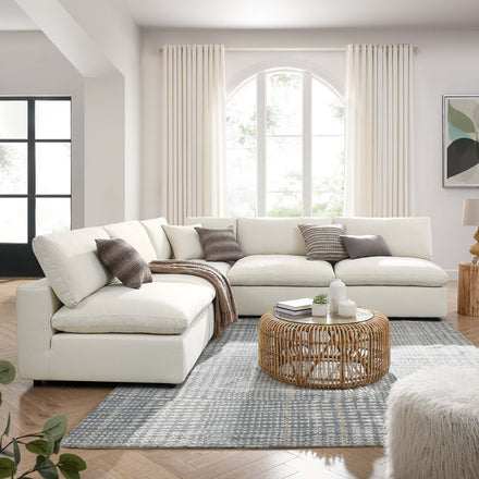 Commix 5-Piece Down Filled Overstuffed Armless Sectional Sofa in Light Beige