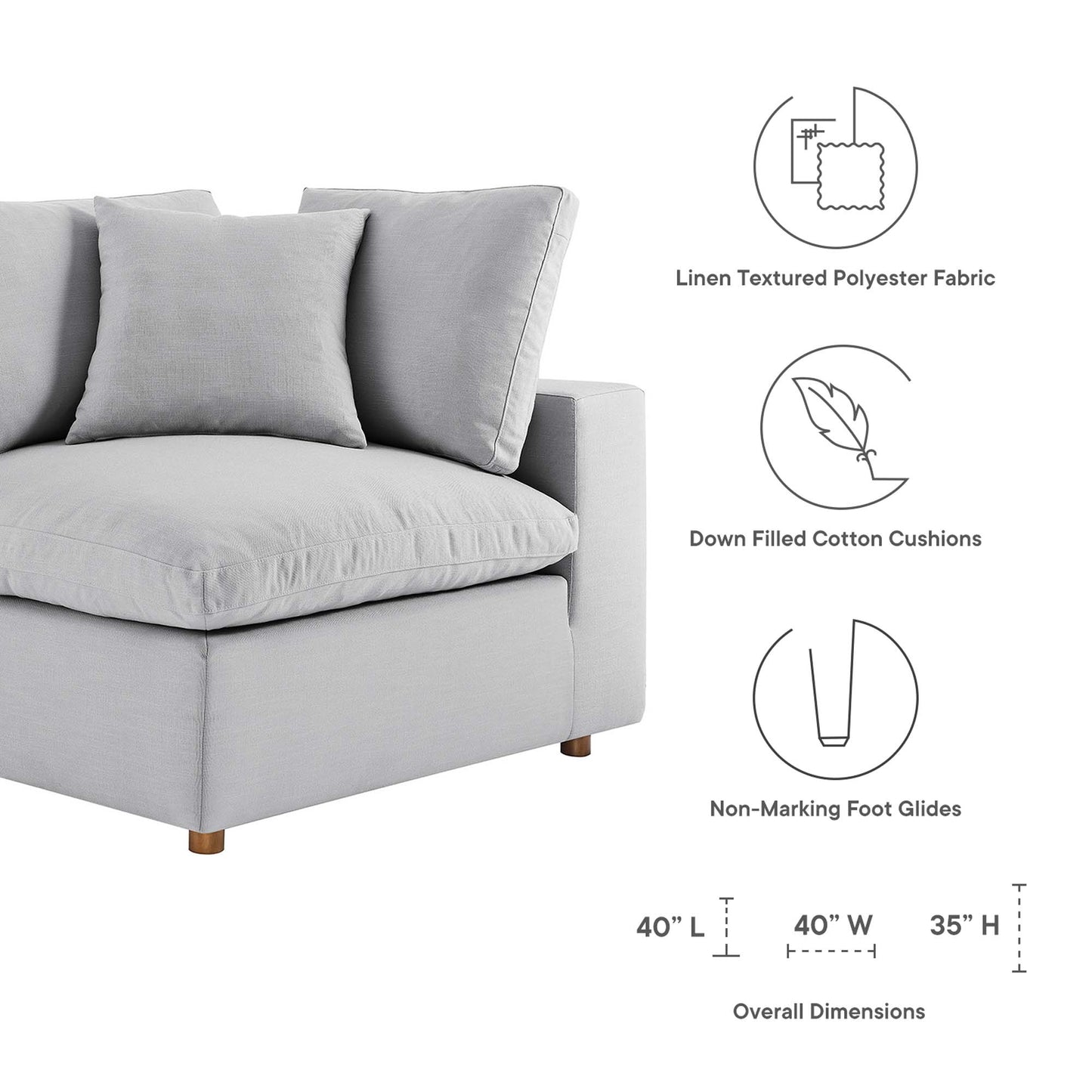 Commix 5-Piece Down Filled Overstuffed Armless Sectional Sofa by Furniture for America