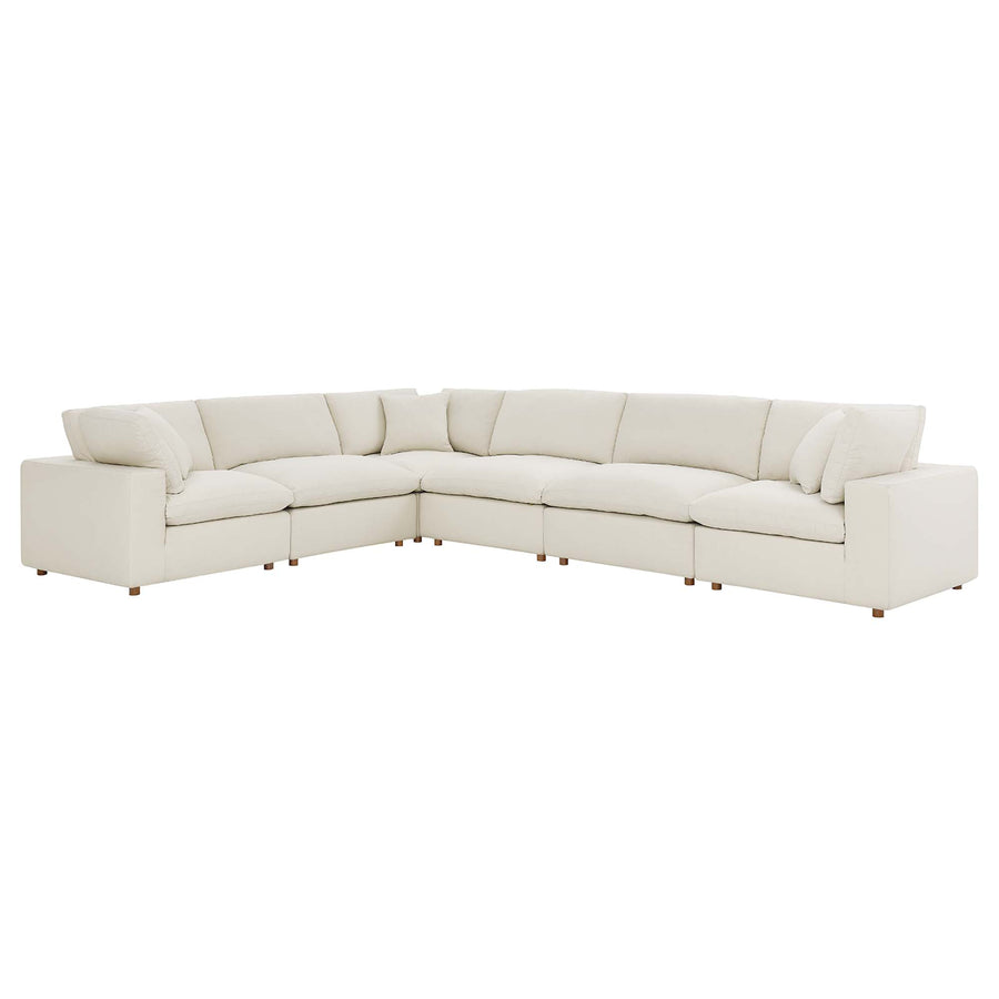 Linden 6 Piece Down Filled Overstuffed Sectional Sofa Set in Light Beige