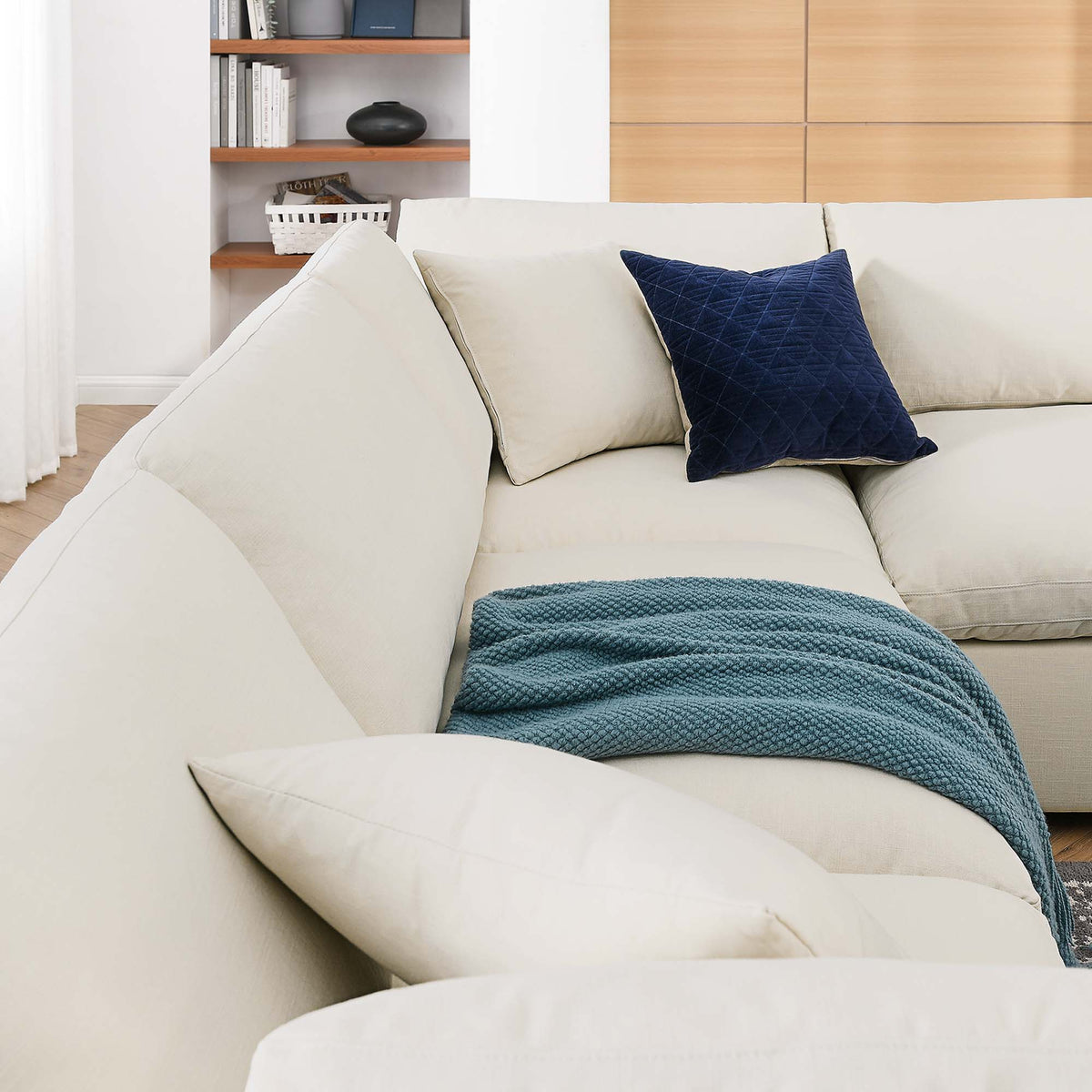 Linden 6 Piece Down Filled Overstuffed Sectional Sofa Set in Light Beige