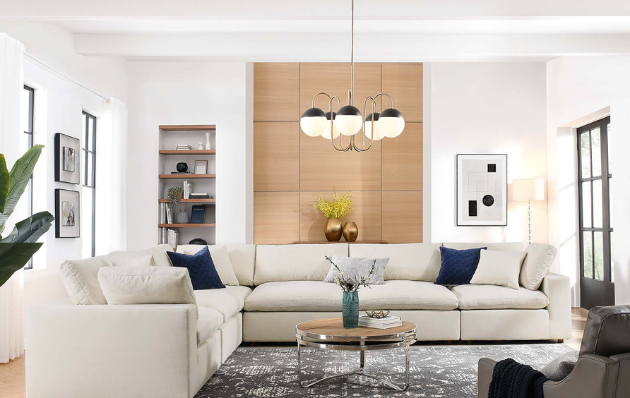 Linden 6 Piece Down Filled Overstuffed Sectional Sofa Set in Light Beige
