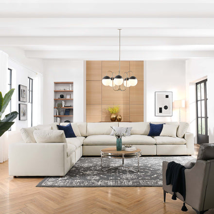 Commix 6 Piece Down Filled Overstuffed Sectional Sofa Set in Light Beige