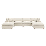 Linden 6-Piece Down Filled Overstuffed Sectional Sofa in Light Beige