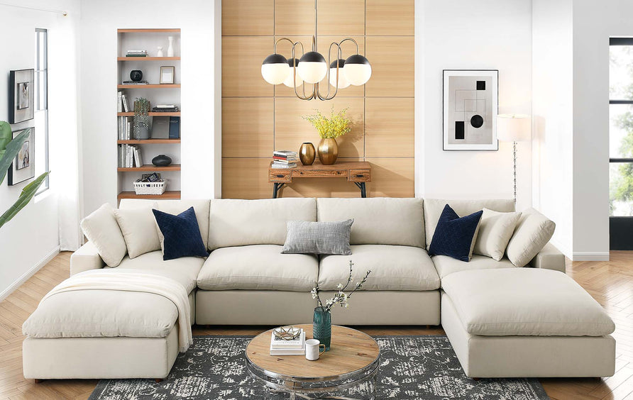Linden 6-Piece Down Filled Overstuffed Sectional Sofa in Light Beige