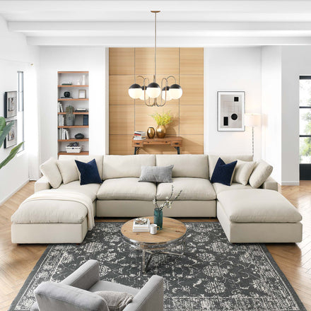 Commix 6-Piece Down Filled Overstuffed Sectional Sofa in Light Beige