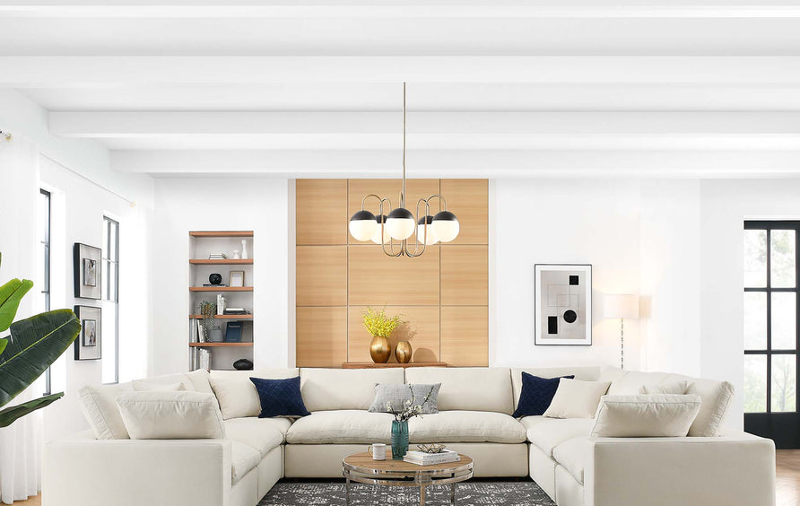 Linden 8-Piece Down Filled Overstuffed Sectional Sofa in Light Beige
