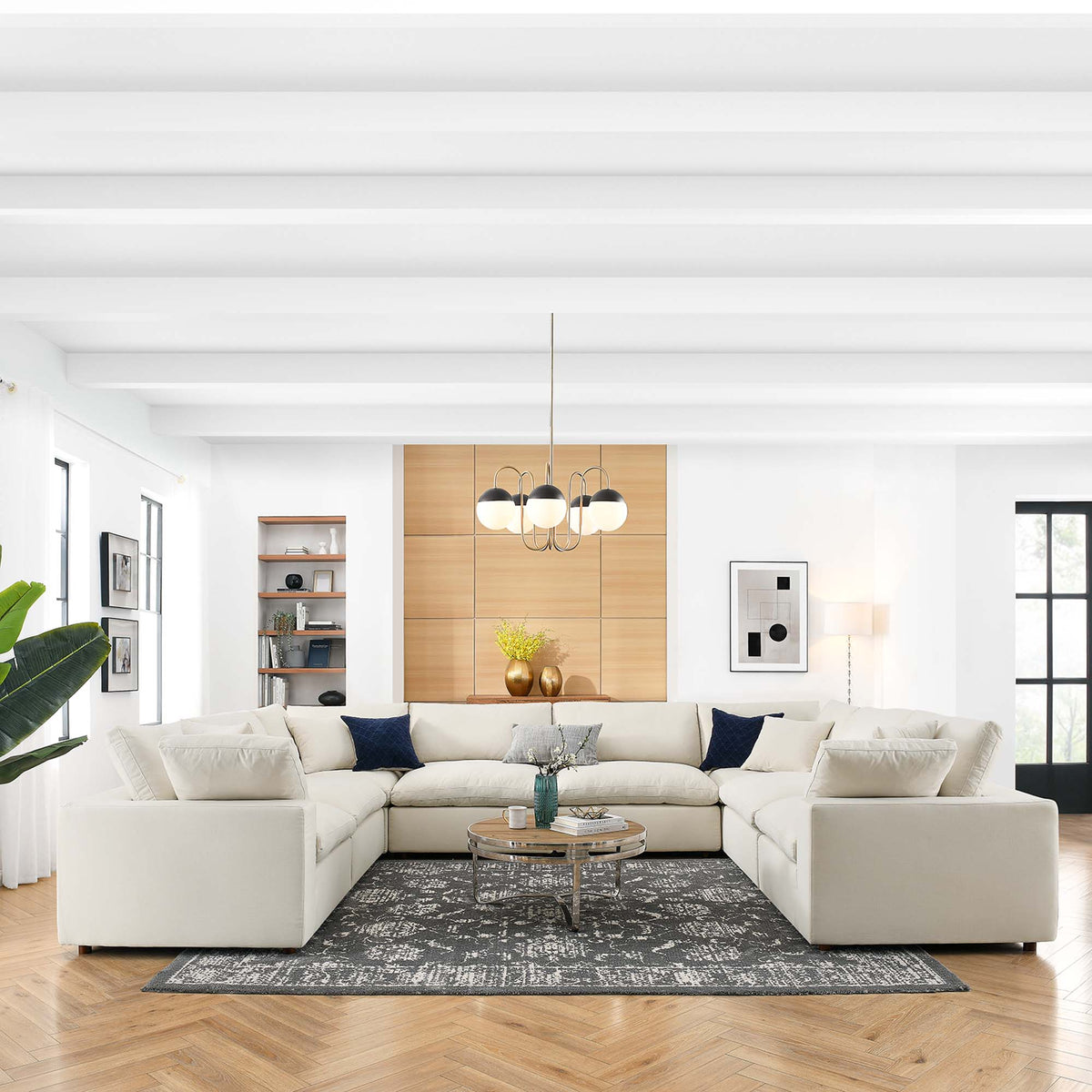 Linden 8-Piece Down Filled Overstuffed Sectional Sofa in Light Beige