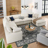 Linden 7-Piece Down Filled Overstuffed Sectional Sofa in Light Beige
