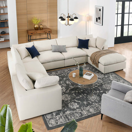 Commix 7-Piece Down Filled Overstuffed Sectional Sofa in Light Beige