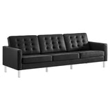 Mesa Tufted Vegan Leather Sofa in Silver Black