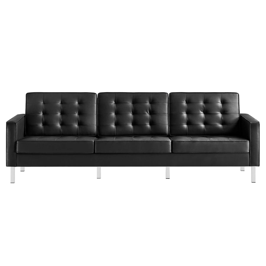 Mesa Tufted Vegan Leather Sofa in Silver Black