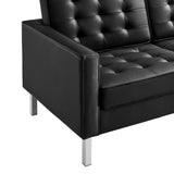 Mesa Tufted Vegan Leather Sofa in Silver Black