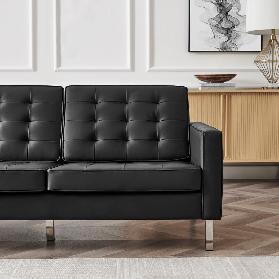 Mesa Tufted Vegan Leather Sofa in Silver Black