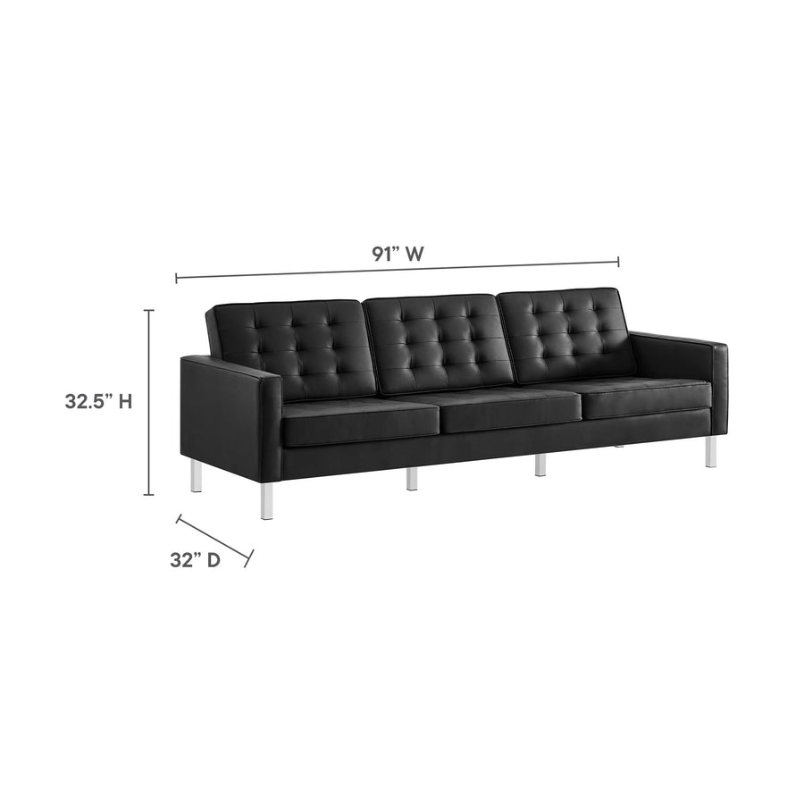 Mesa Tufted Vegan Leather Sofa in Silver Black