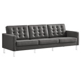 Mesa Tufted Vegan Leather Sofa in Silver Gray