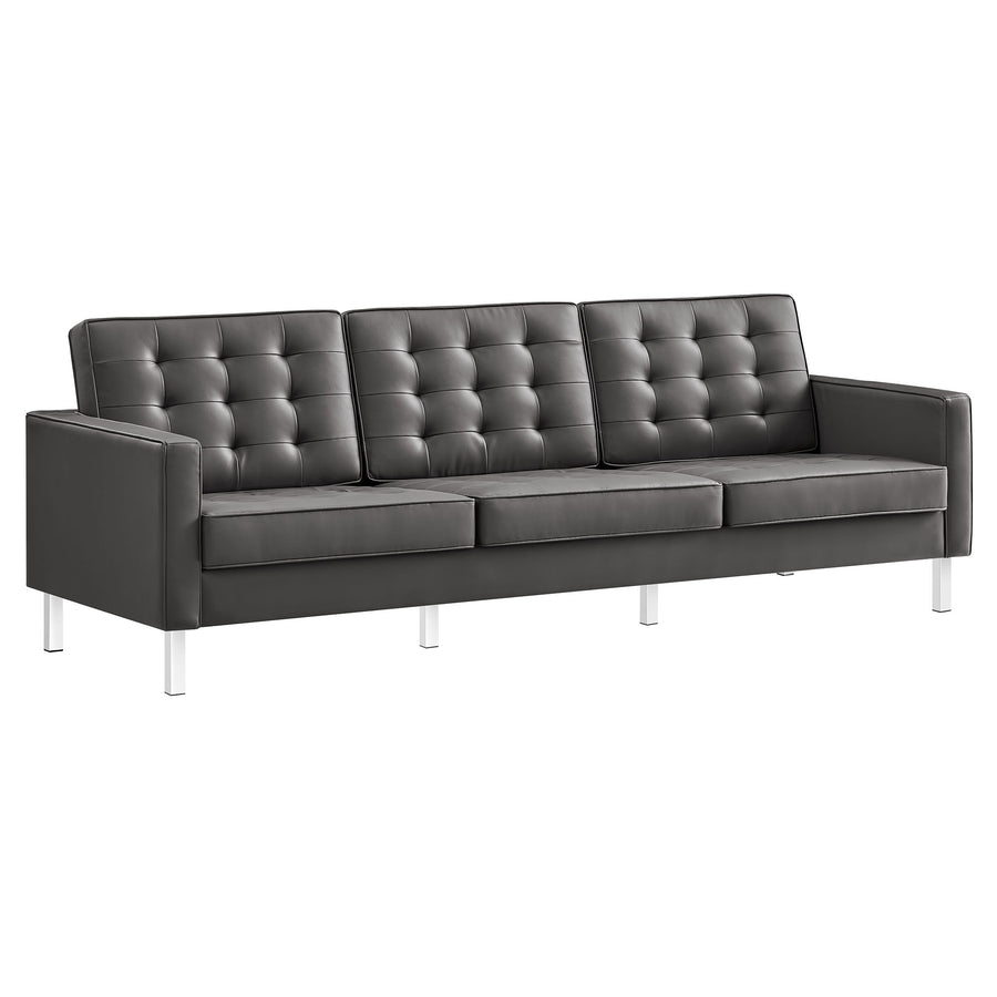 Mesa Tufted Vegan Leather Sofa in Silver Gray