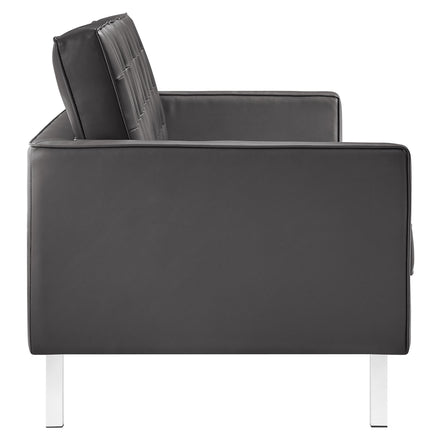 Loft Tufted Vegan Leather Sofa in Silver Gray