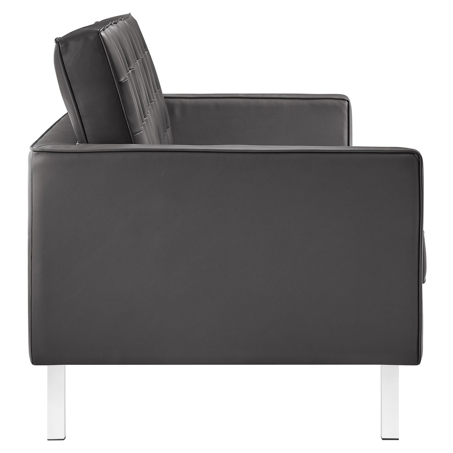 Mesa Tufted Vegan Leather Sofa and Ottoman Set in Silver Gray