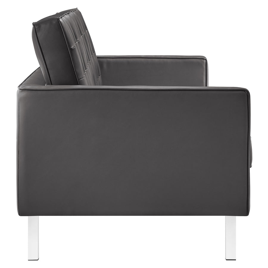 Mesa Tufted Vegan Leather Sofa and Ottoman Set in Silver Gray