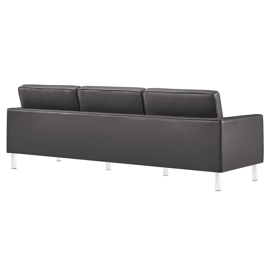 Mesa Tufted Vegan Leather Sofa and Ottoman Set in Silver Gray