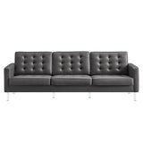 Mesa Tufted Vegan Leather Sofa in Silver Gray
