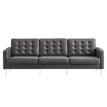 Loft Tufted Vegan Leather Sofa in Silver Gray