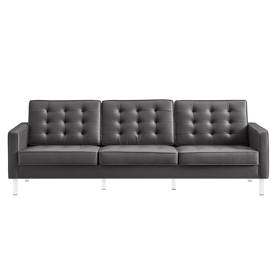 Mesa Tufted Vegan Leather Sofa in Silver Gray