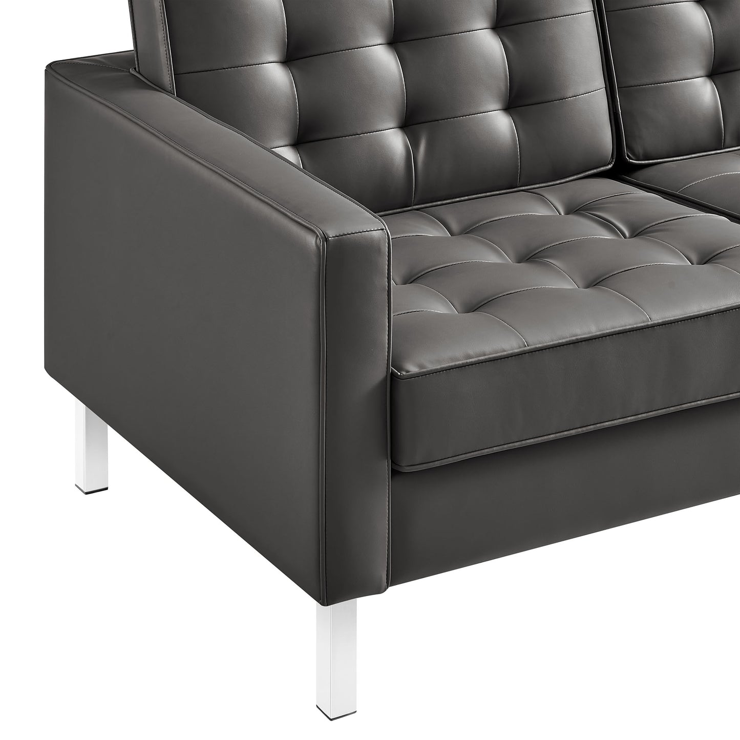 Mesa Tufted Vegan Leather Sofa in Silver Gray