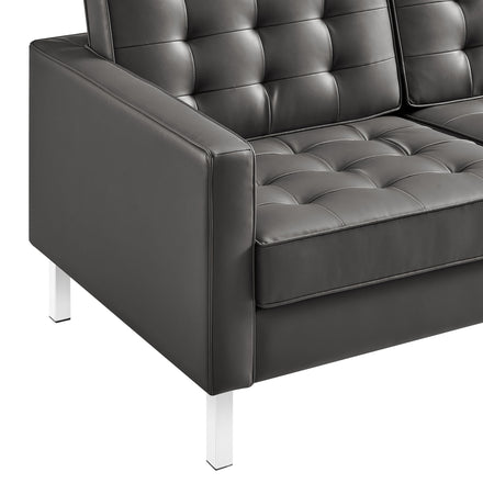 Loft Tufted Vegan Leather Sofa in Silver Gray