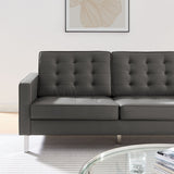 Mesa Tufted Vegan Leather Sofa in Silver Gray