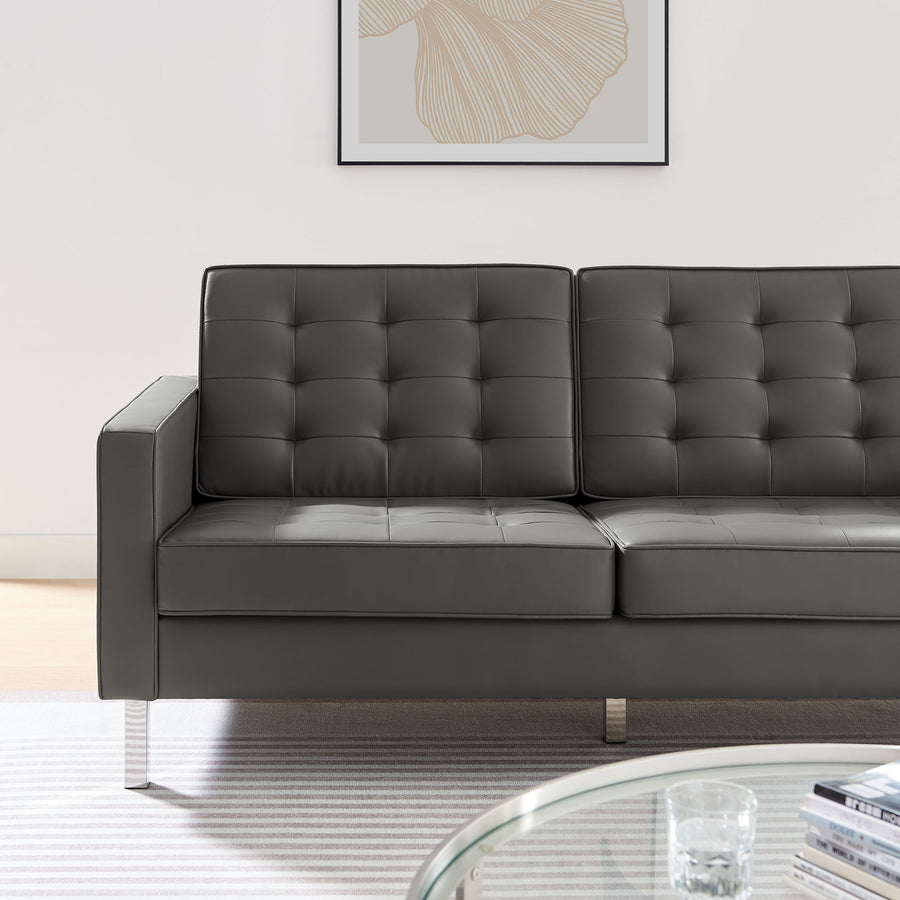 Mesa Tufted Vegan Leather Sofa in Silver Gray