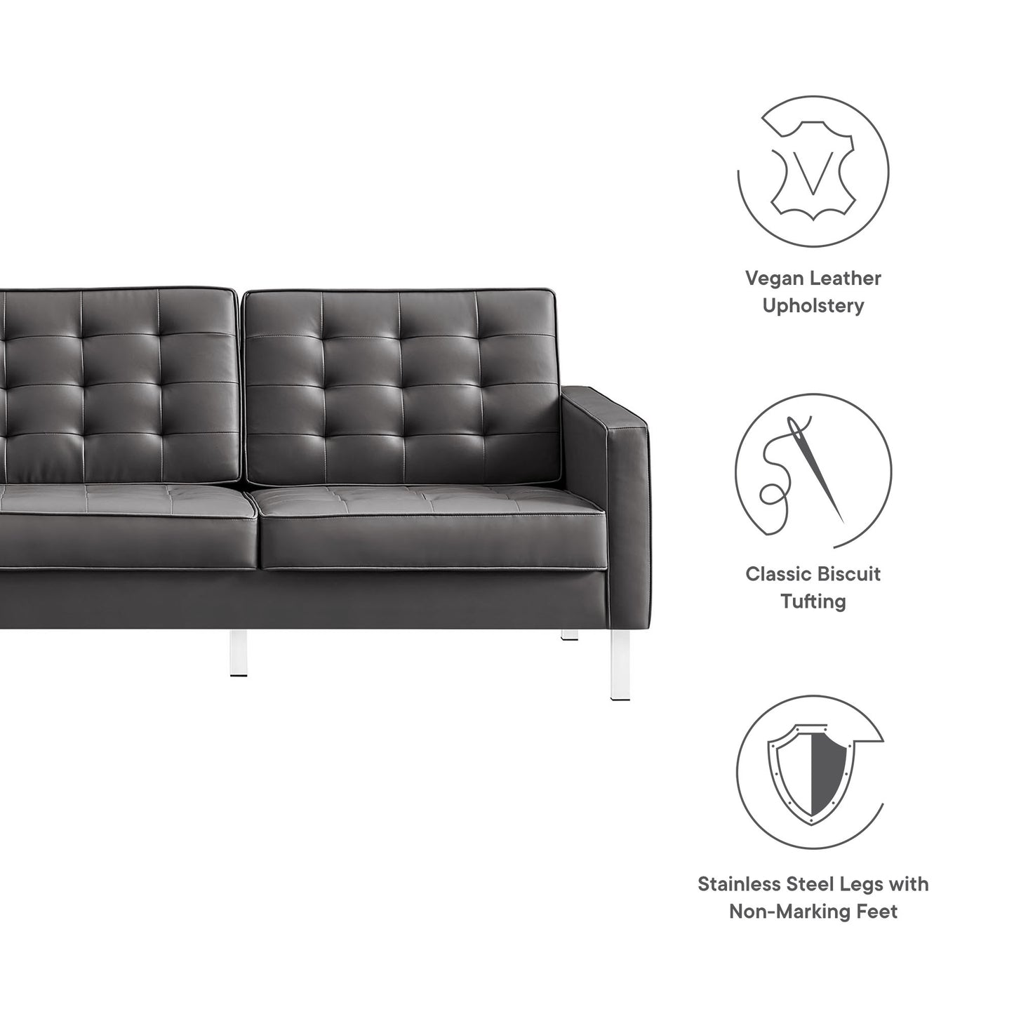 Loft Tufted Vegan Leather Sofa by Furniture for America