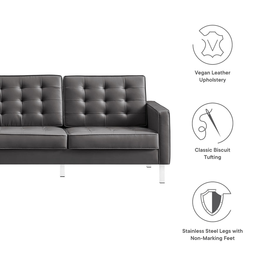 Mesa Tufted Vegan Leather Sofa in Silver Gray