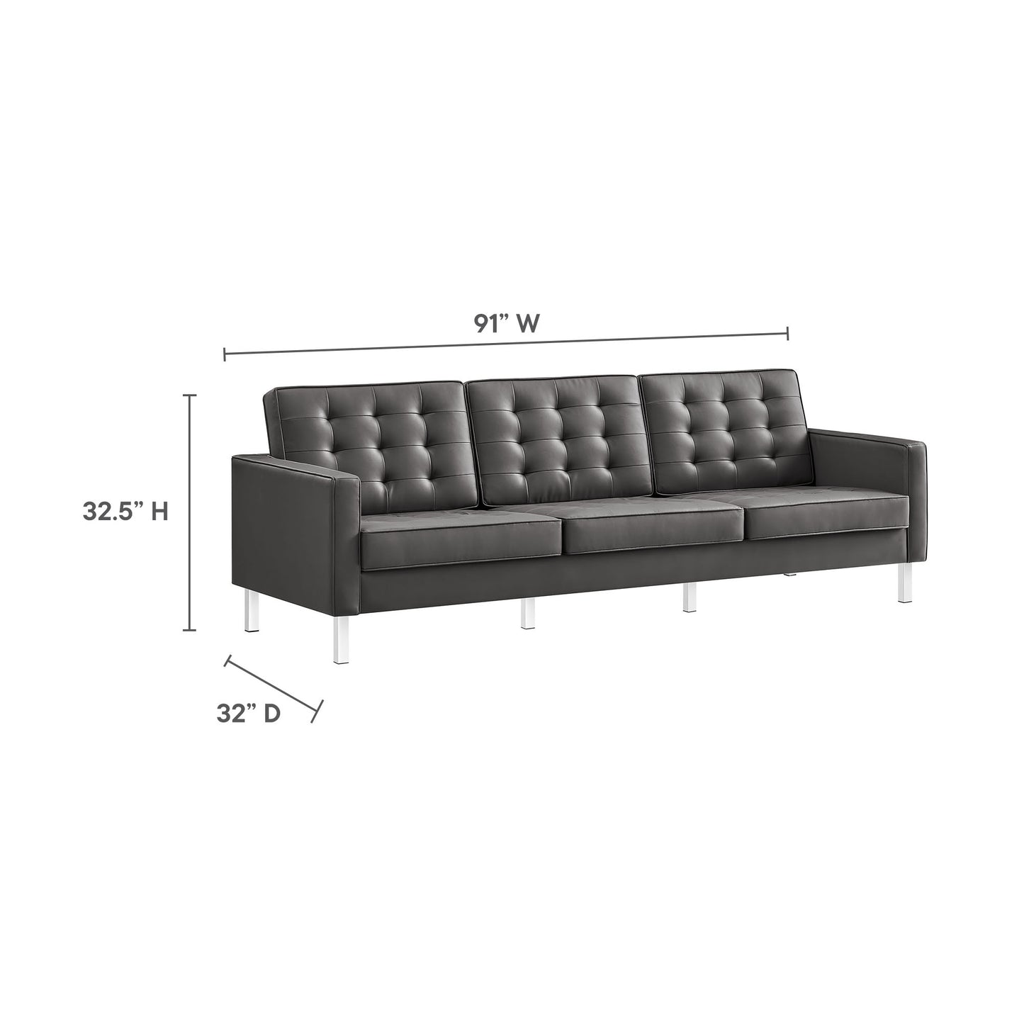 Mesa Tufted Vegan Leather Sofa and Ottoman Set in Silver Gray