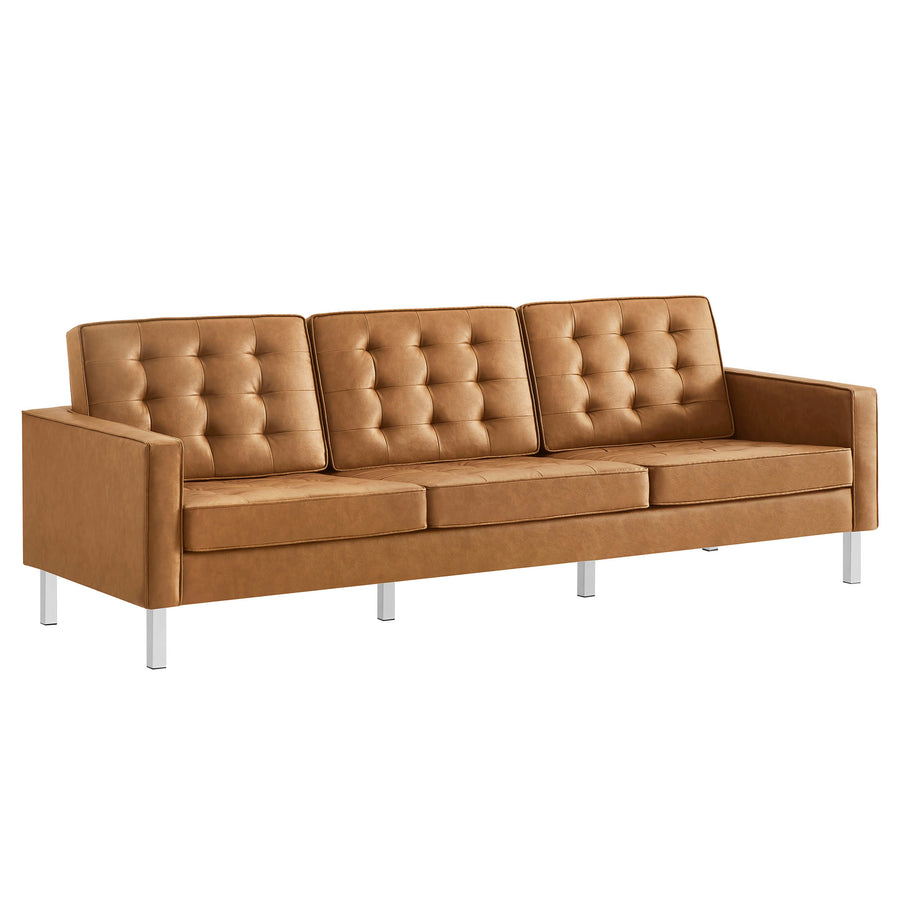 Mesa Tufted Vegan Leather Sofa in Silver Tan