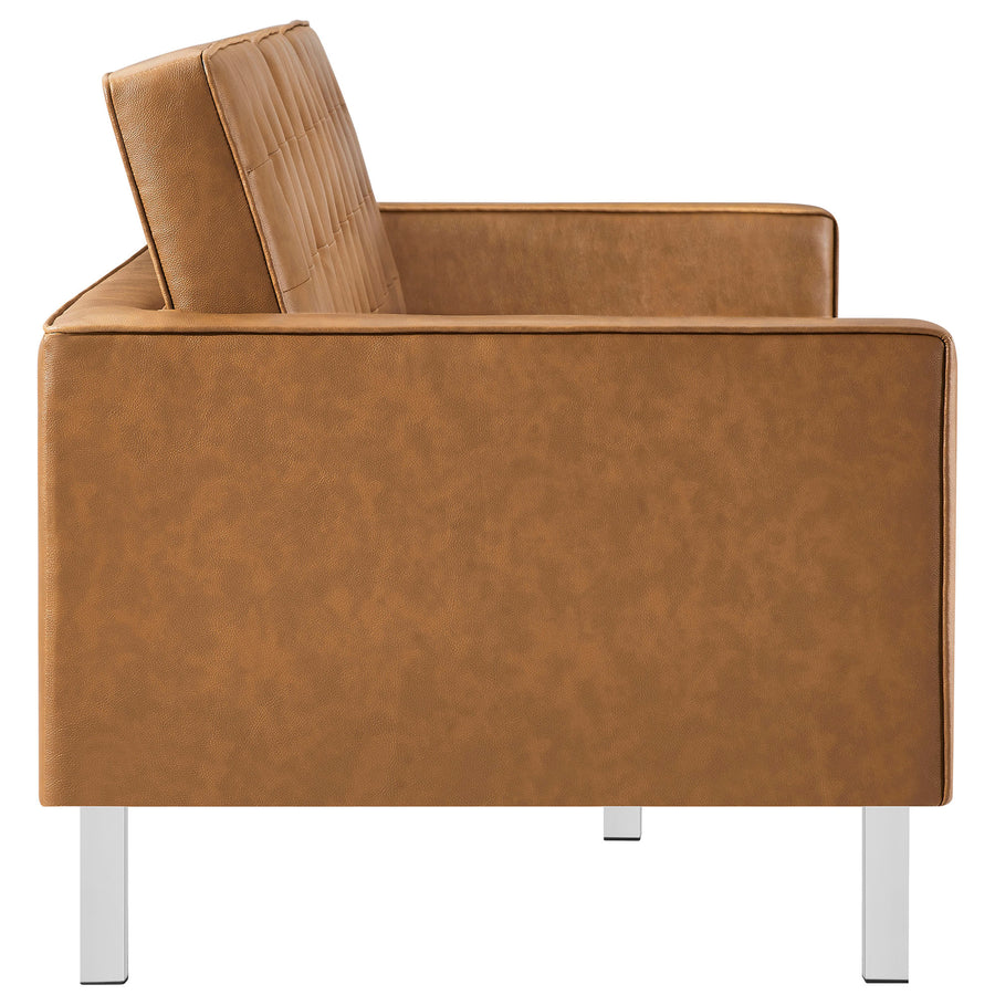 Mesa Tufted Vegan Leather Sofa in Silver Tan